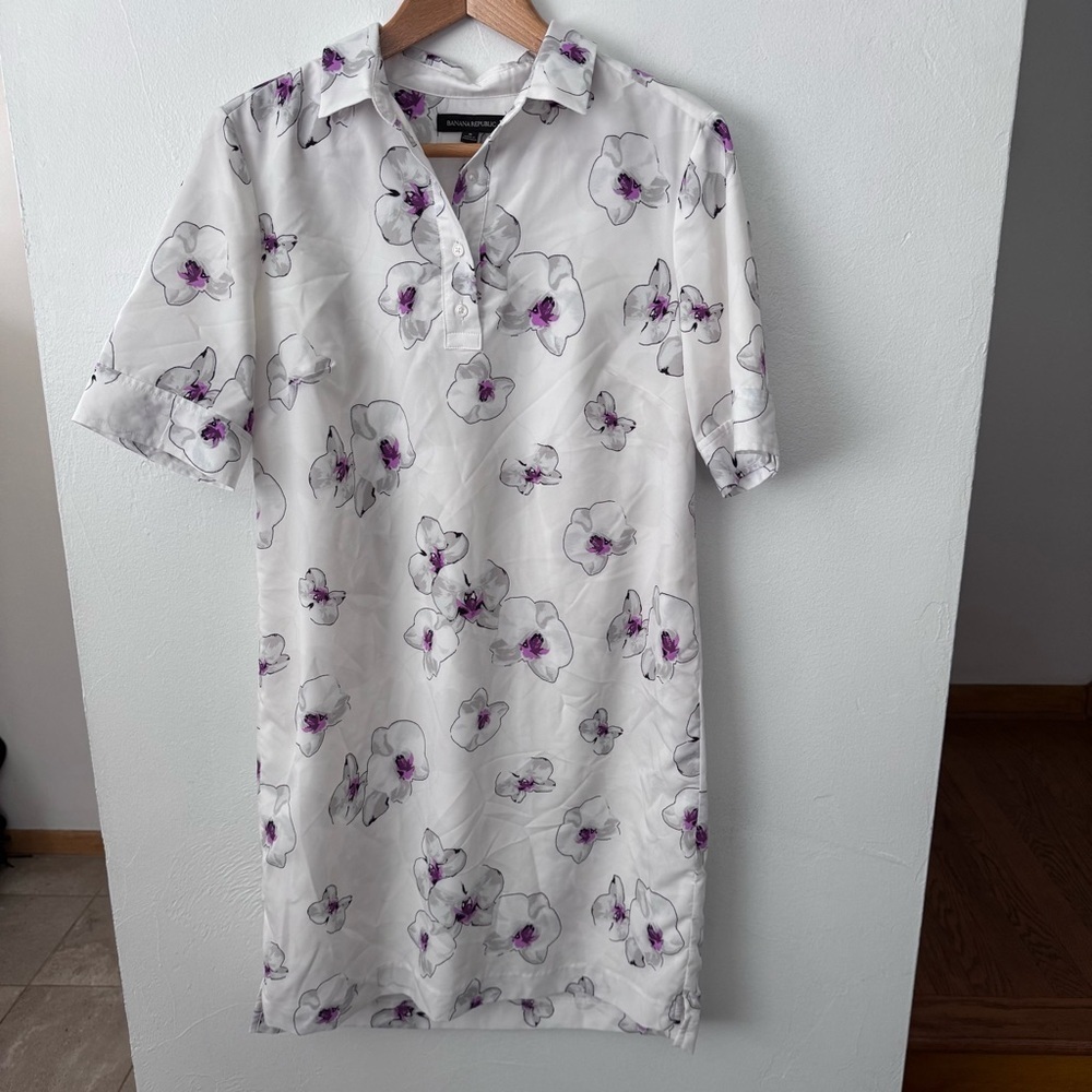 Banana Republic floral print shirt dress white size Small